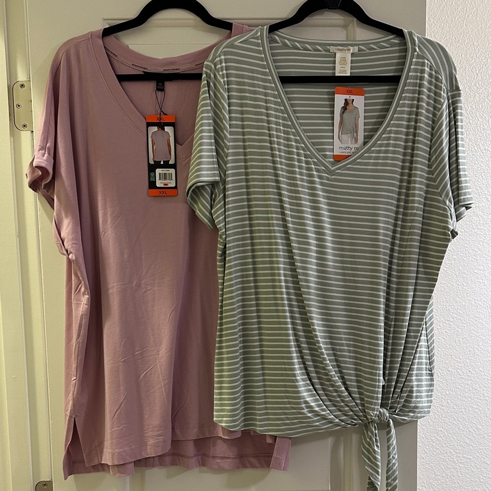 Banana Republic V-Neck Pink and Green Striped Tees